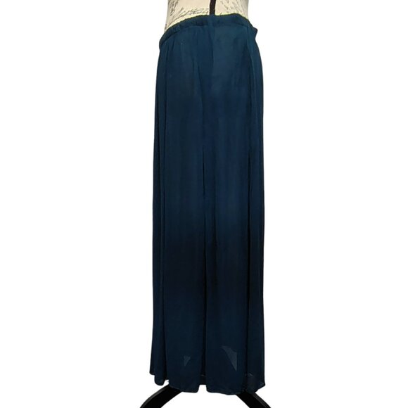 Vintage Tiar Semi Sheer Pleated Maxi Skirt Medium Midnight Blue 90s Fall Boho - Picture 3 of 6